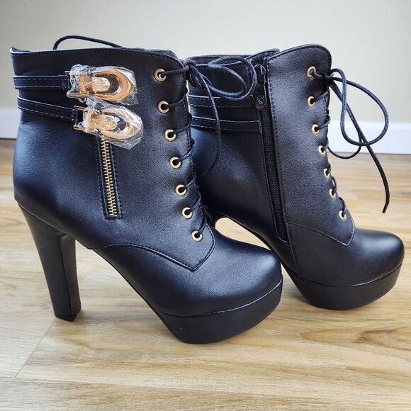 🩵NWOT Black Platform Ankle Boots Size 8 - Picture 8 of 14